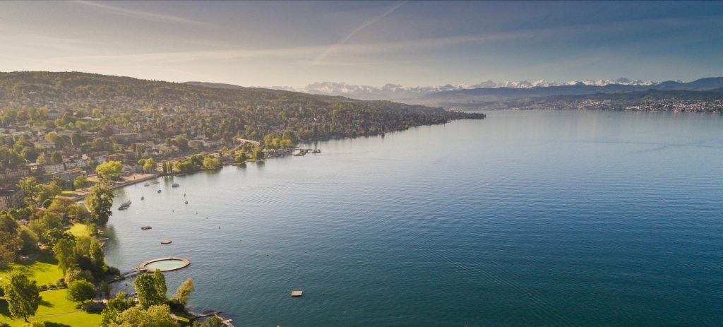 Aerial view of Zurich and Lake Zurich